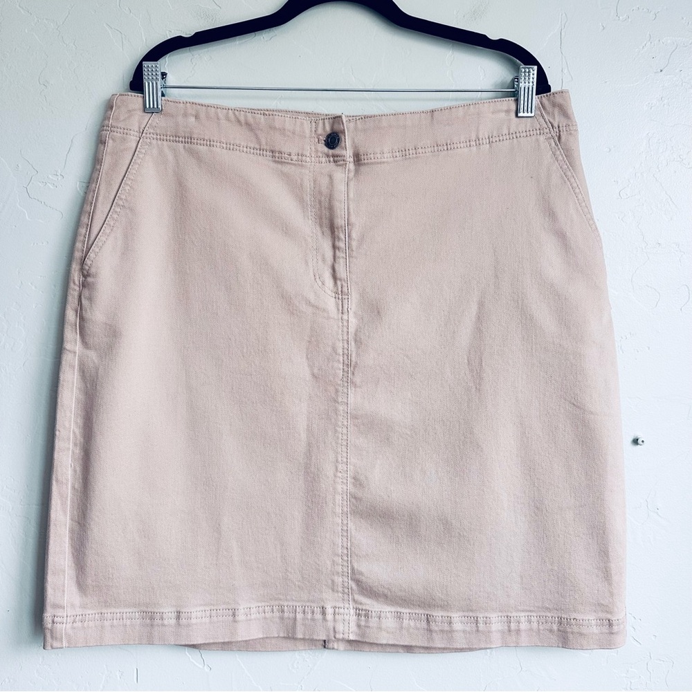 Talbots Women Beige Stretch Denim Skirt Sz 16 EUC Neutral Preppy Spring Summer